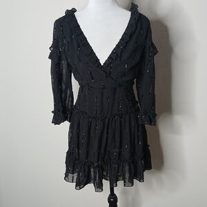 Fanco Sheer Black Cross Back Long Sleeve Mini Dress Size Small